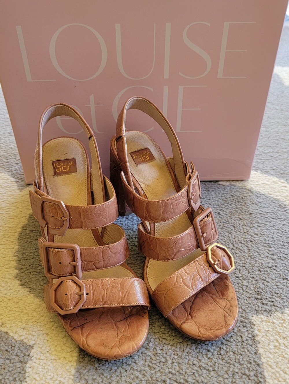Louise et Cie Lo-Loni Croc-Embossed Triple Buckle Slingback Sandals 8.5 M